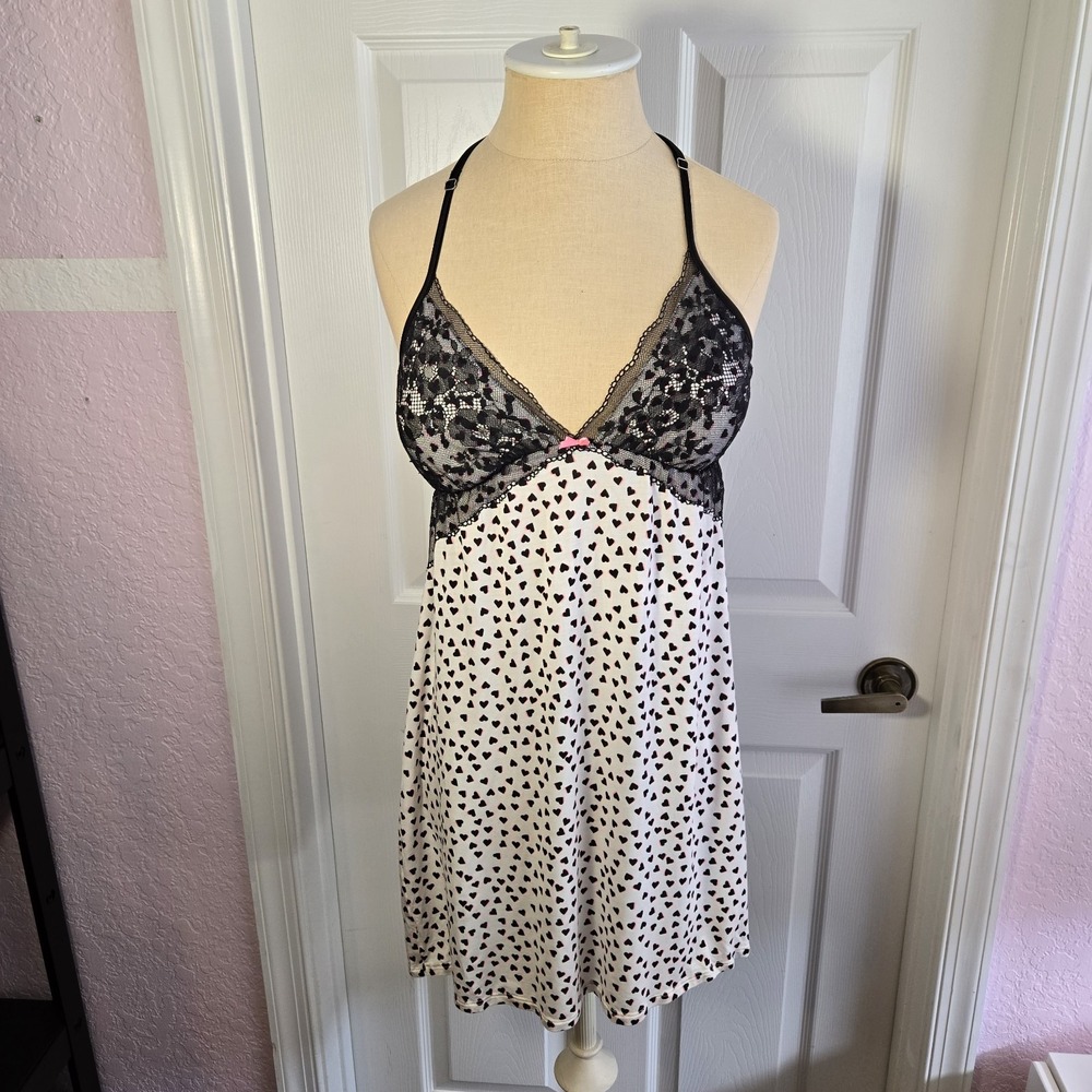 Victoria's Secret Lace Modal Heart Print Nightgown Blackโ White Size S Lingerie